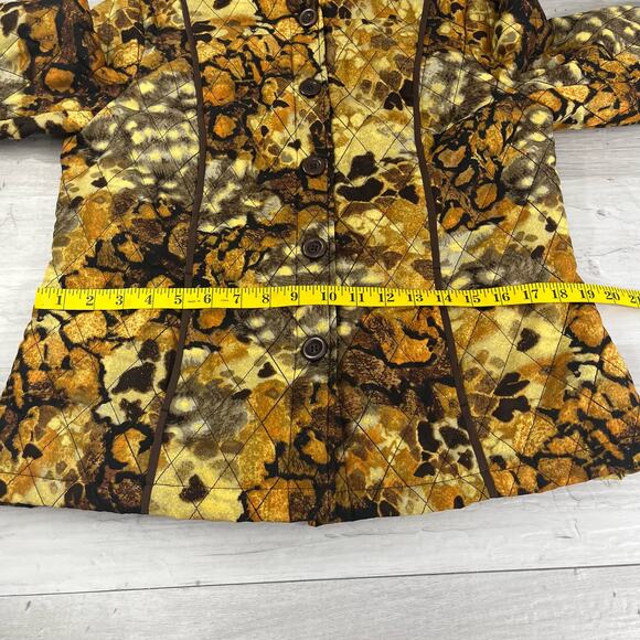 Requirements Lined Quilted Gold Brown Animal Abstract Print Button Jacket Medium - Picture 7 of 10